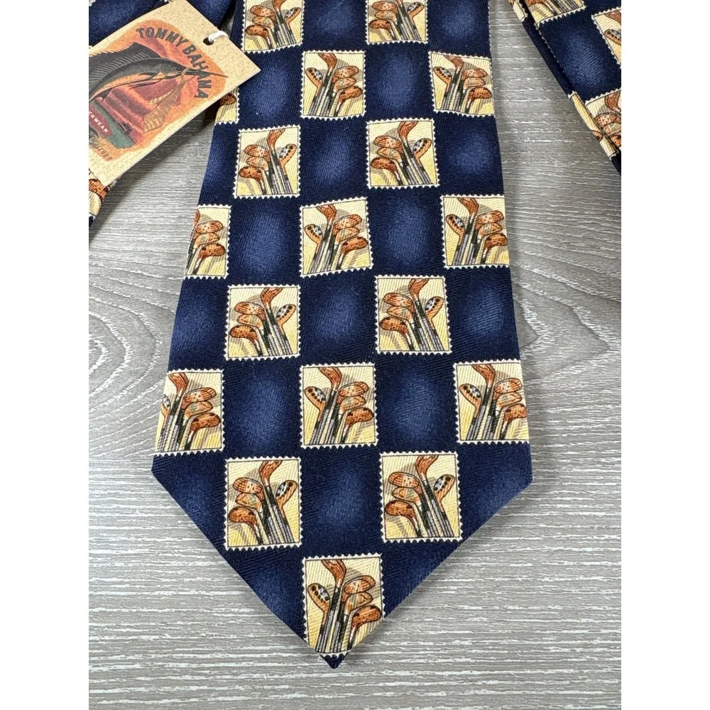 Tommy Bahama Mens Silk Golf Tie Navy Blue Tommy Woods Postage Stamp PS3508A‎ NEW